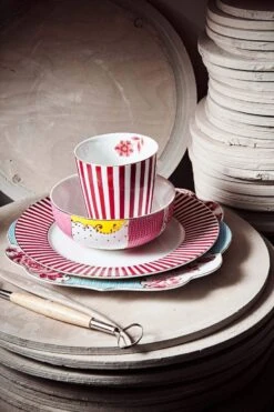 Royal Stripes Breakfast Plate Dark Pink 21cm -Home Comprehensive-PIP Studio 220608 pip haarlem2879 hr lr