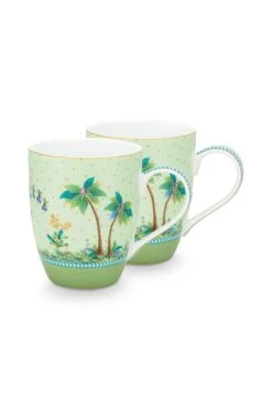 Jolie Set/2 Mugs Large Gold Dots Green