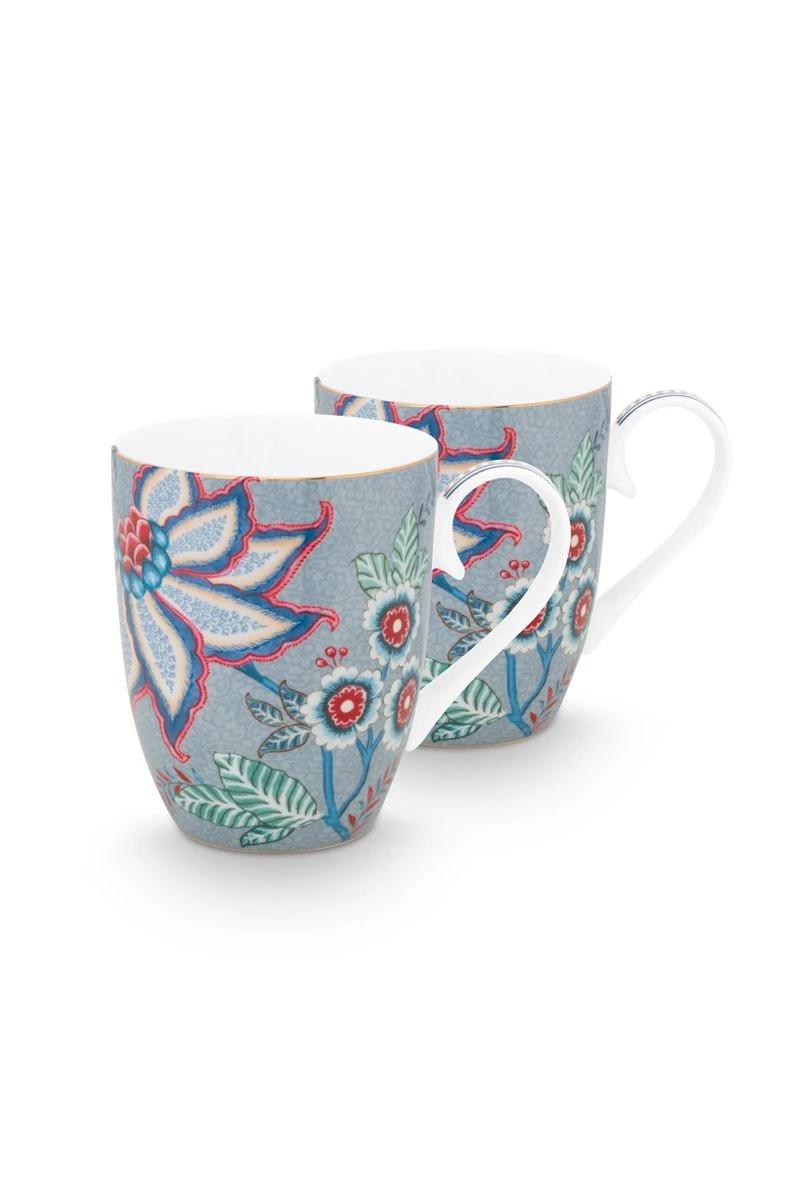 Flower Festival Set/2 Mugs Large Light Blue 1 Flower Festival Set/2 Mugs Large Light Blue
