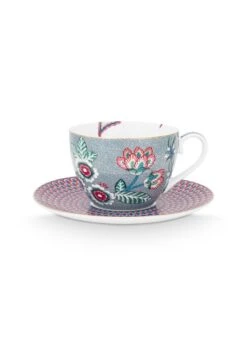 Flower Festival Cappuccino Cup & Saucer Light Blue -Home Comprehensive-PIP Studio 51.004.137 fs