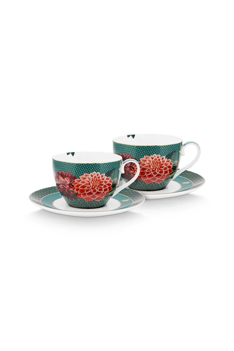 Winter Wonderland Set/2 Cappuccino Cups & Saucers Green 1 Winter Wonderland Set/2 Cappuccino Cups & Saucers Green