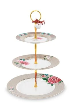 Blushing Birds Cake Stand 3 Levels Khaki