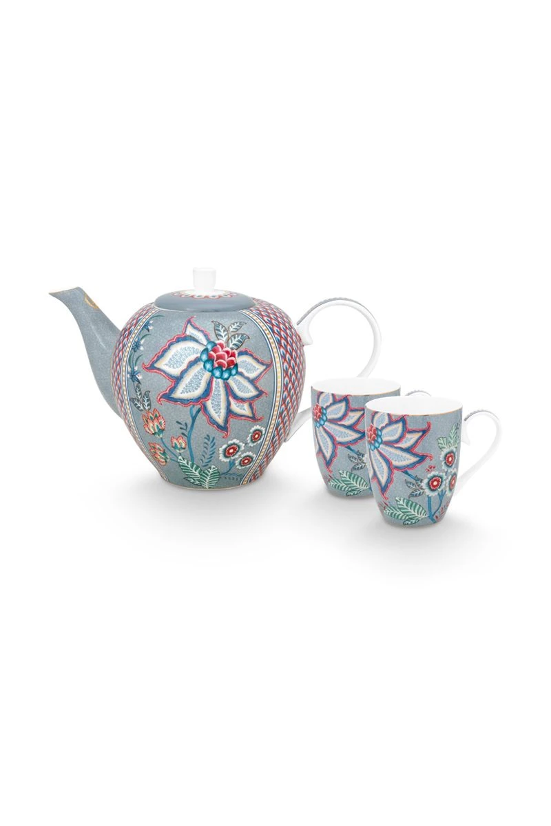 Flower Festival Tea Set/3 Large Light Blue 1 Flower Festival Tea Set/3 Large Light Blue