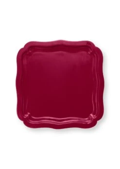 Square Tray Enamelled Dark Pink