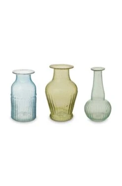Set/3 Vases Glass Green S