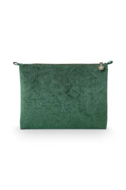 Cosmetic Flat Pouch Large Velvet Quiltey Days Green -Home Comprehensive-PIP Studio 51.274.176bs