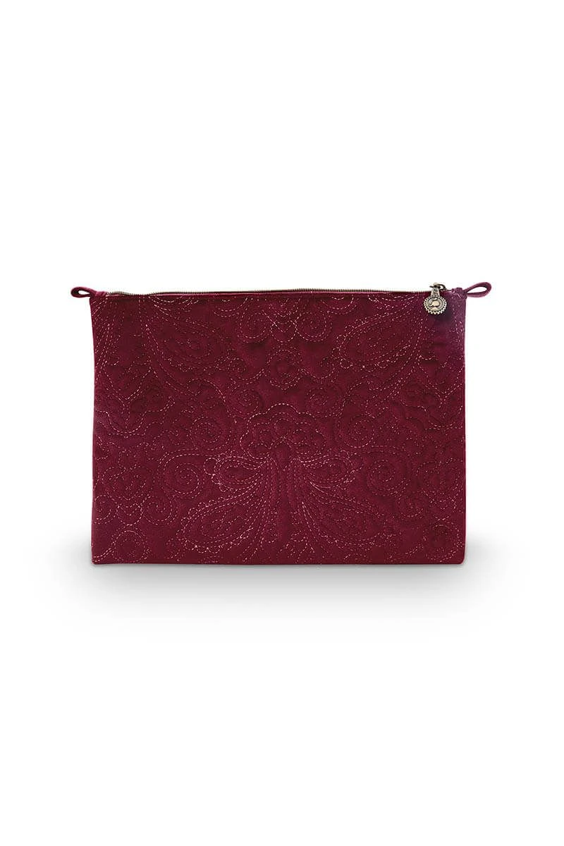Cosmetic Flat Pouch Large Velvet Quiltey Days Red 3 Cosmetic Flat Pouch Large Velvet Quiltey Days Red - Image 3