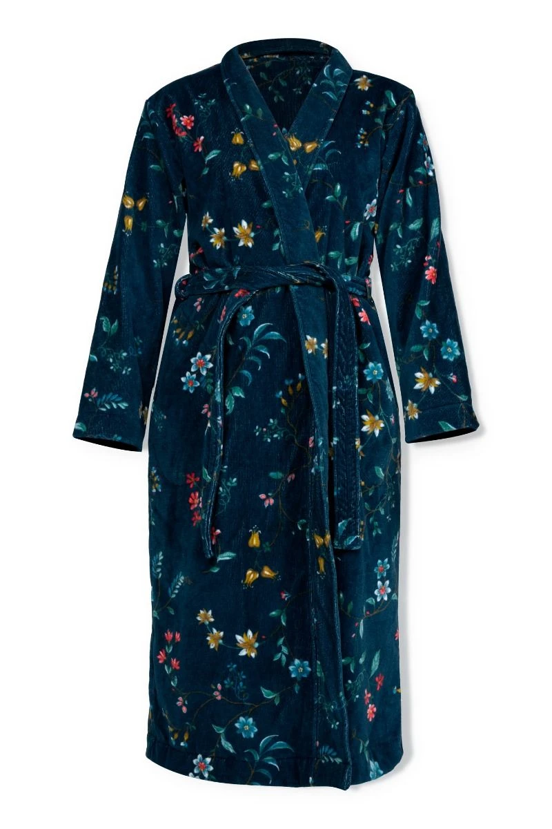Bathrobe Les Fleurs Dark Blue 1 Bathrobe Les Fleurs Dark Blue