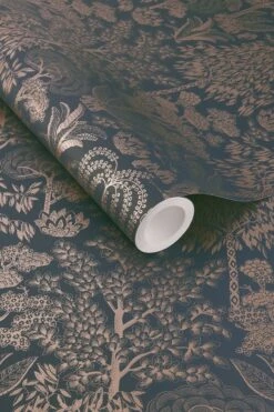 Pip Studio Origami Tree Non-Woven Wallpaper Dark Blue/Rosegold -Home Comprehensive-PIP Studio origami trees darkblue rosegold rol lr