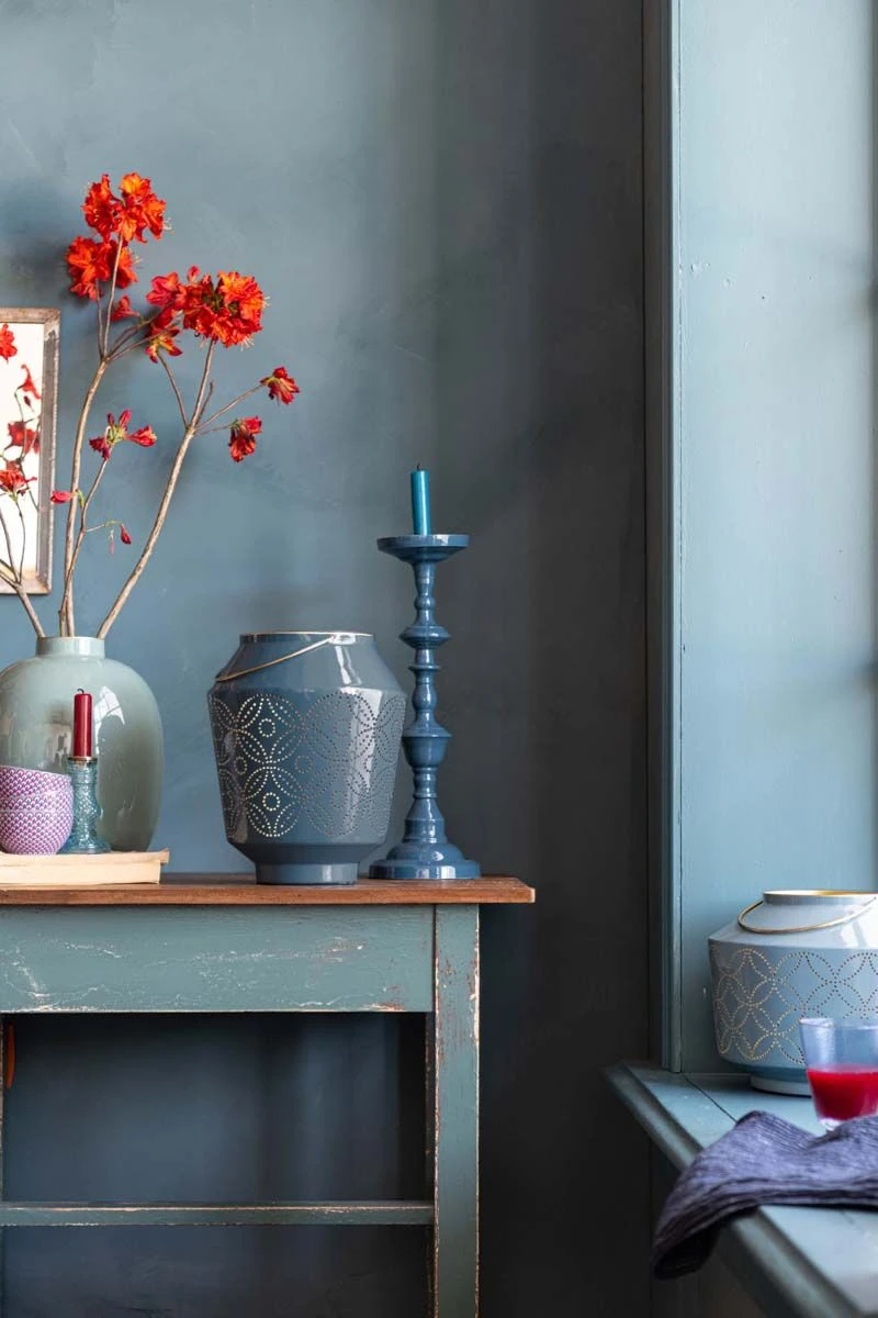 Lantern Enamelled Blue 29cm 1 Lantern Enamelled Blue 29cm